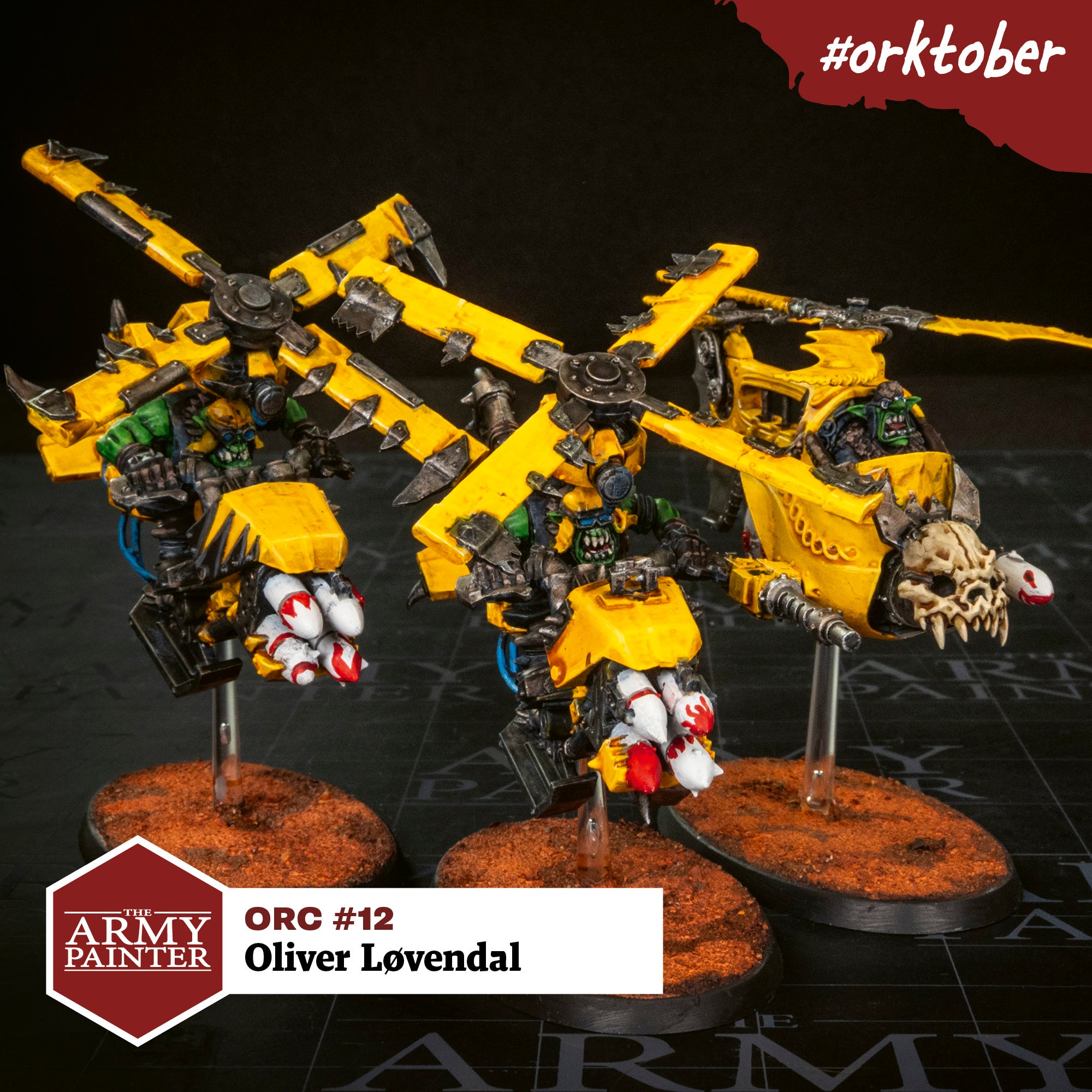 My Orktober entry is not really an Ork, but a Grot who wants to be an Ork. Ever jealous of the cool Deffkopta ork pilots, this brave soul has built his own kopta and sets out to make his contribution to the Waaagh!