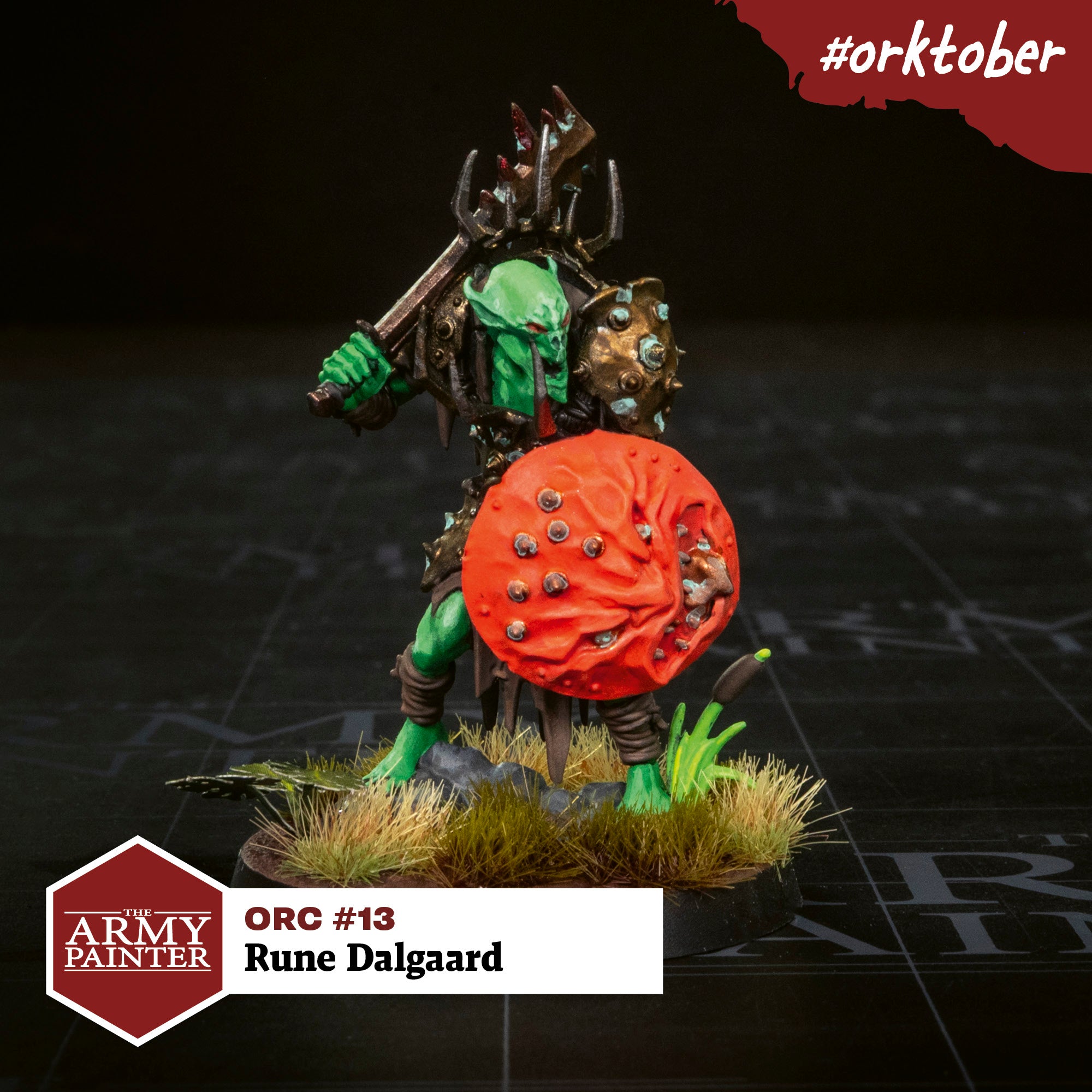 For Orktober i chose to paint an Orruk Warclans Killaboss Zagnog. I chose this mini because it reminded me of the Lord of the Rings orks! I used Warpaints Fanatic Greenskin for the basecoat on the skin, then I highlighted with Wild Green.