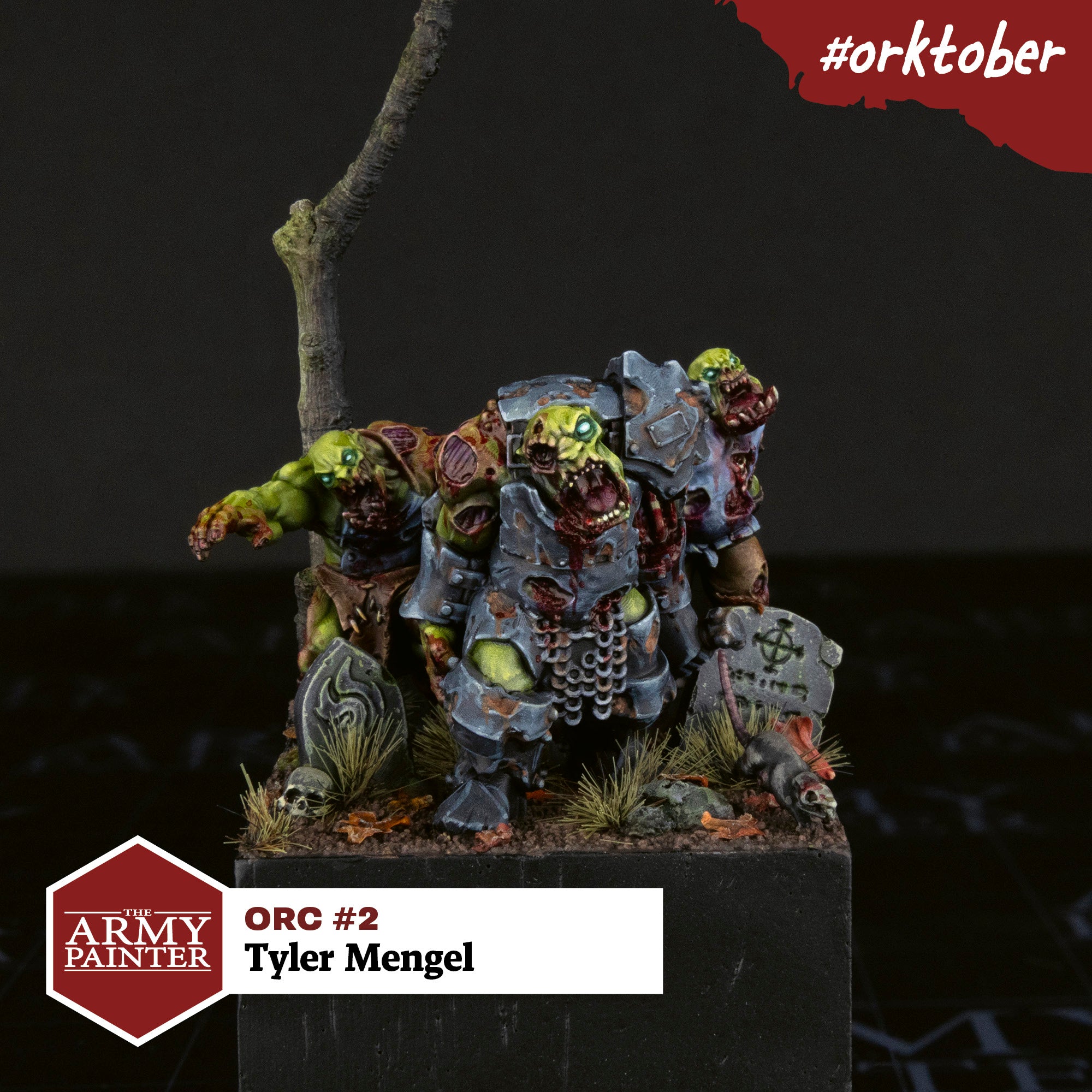 I’m a big fan of Halloween, and for me, October is prime spooky time, so what better way to celebrate Orktober than by combining the two? This trio of orc-ish zombies were primarily painted with a zenithal prime and then a bunch of Speedpaints, before layering up with Warpaints Fanatic. You can’t forget a liberal splash of Dried and True Blood as well!