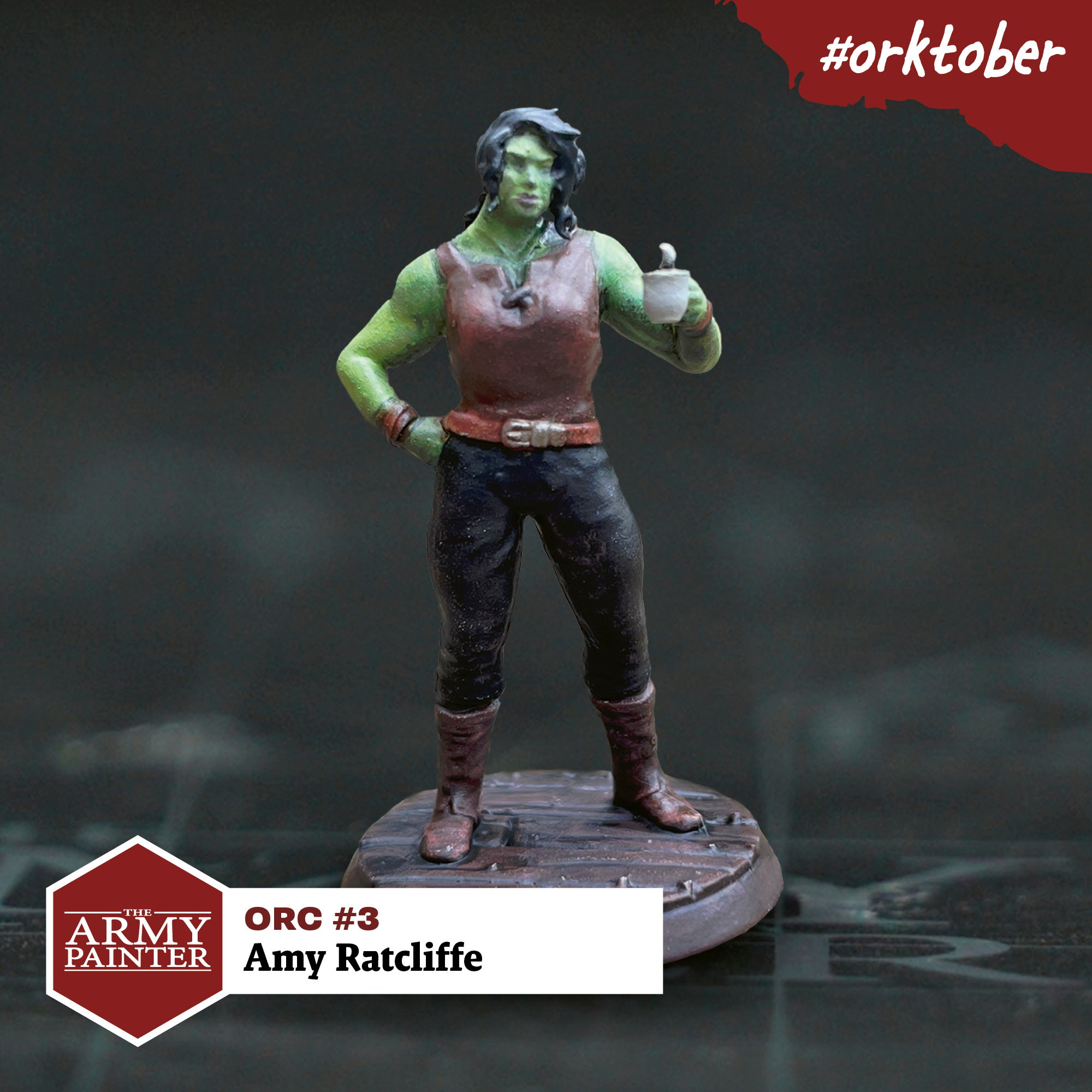 I painted Viv from one of my favourite books: Legends & Lattes by Travis Baldree! She's a retired adventurer who has a dream of opening a coffee shop. I had fun blending five different greens to find the right hue for her orc-y skin and building it up in thin layers.
