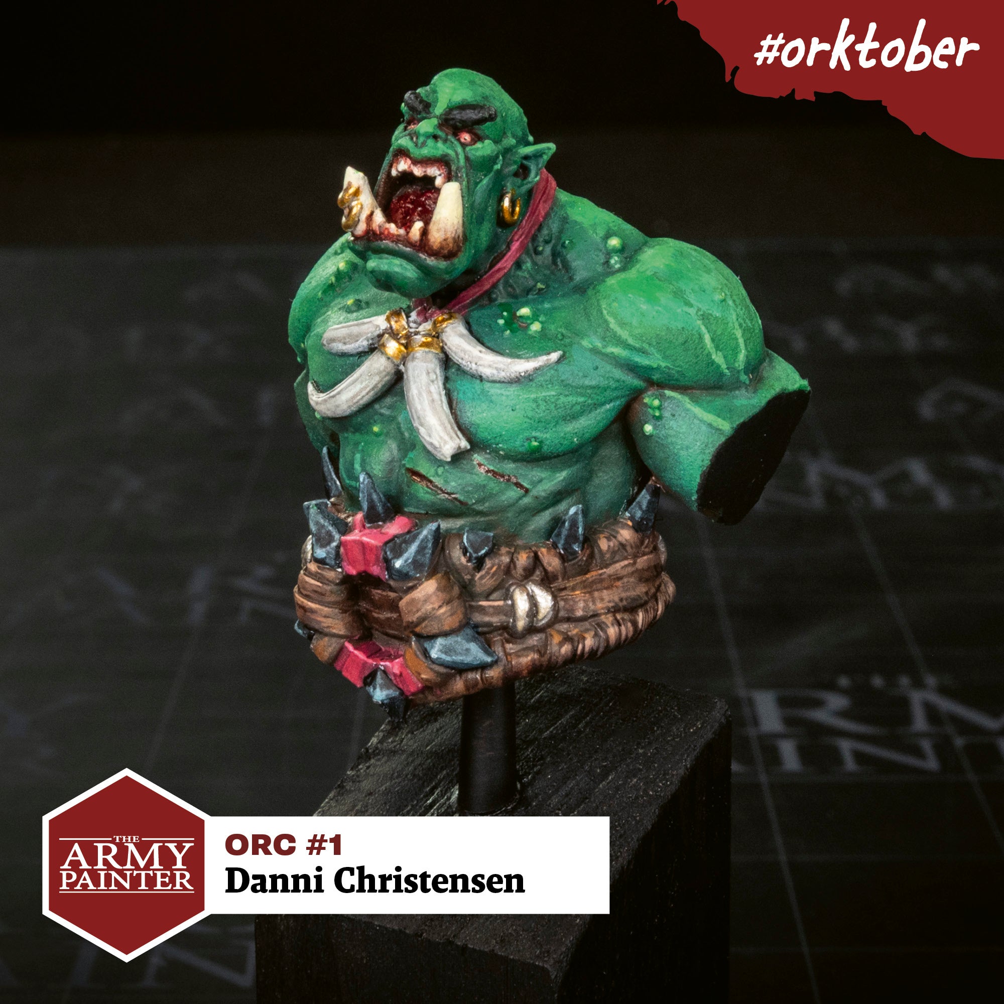I really wanted to paint a bust, and this seemed like a great opportunity to try one out. I primed the model in Oak Brown, then I used a mix of Angel Green and Scarab Green as a basecoat with a makeup sponge. A great tip for doing stone or dark crystals is the John Blanche Turnbull Turquoise—it’s such a versatile paint.